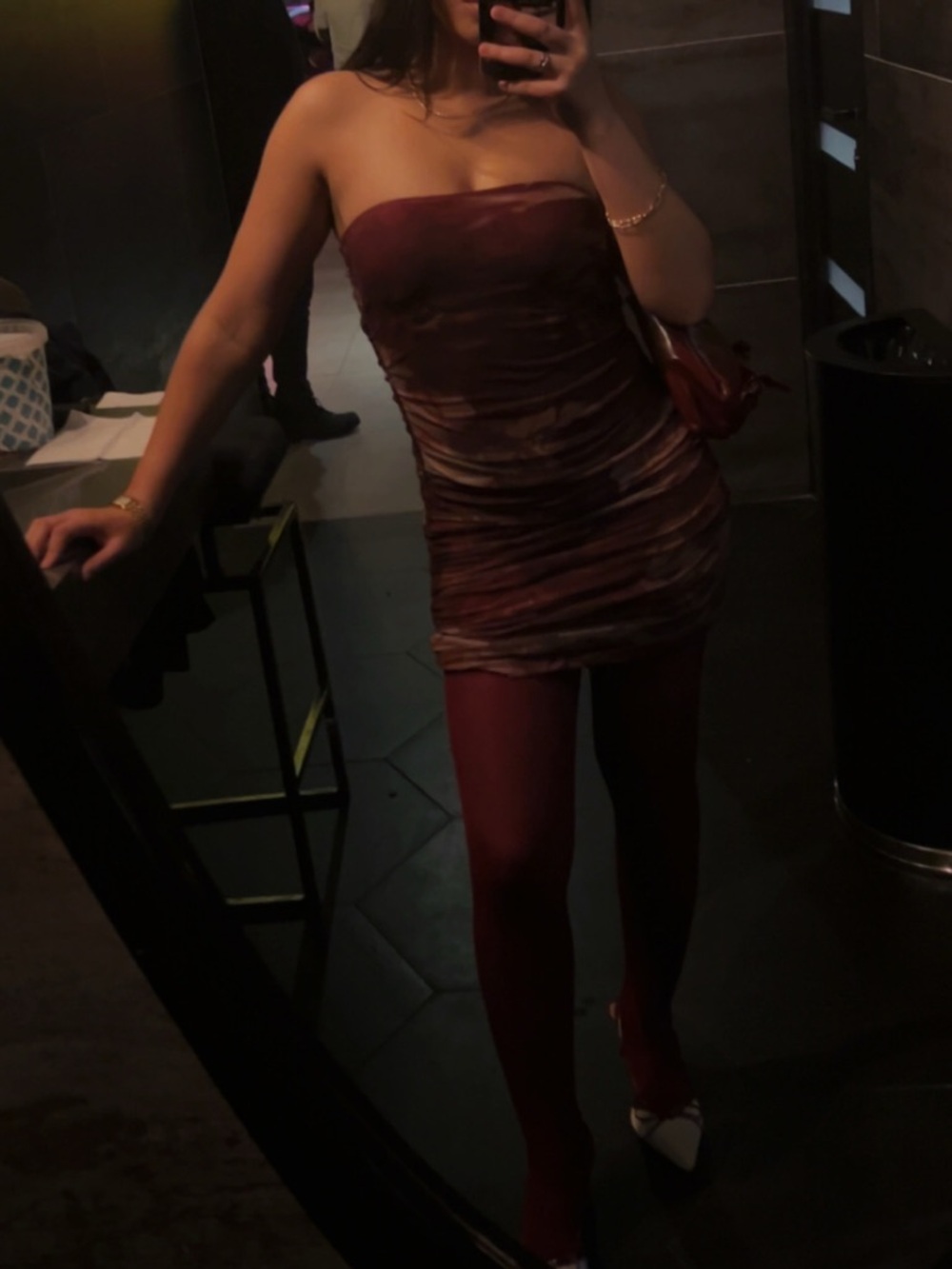 Strapless Burgundy Ruched Mini Dress